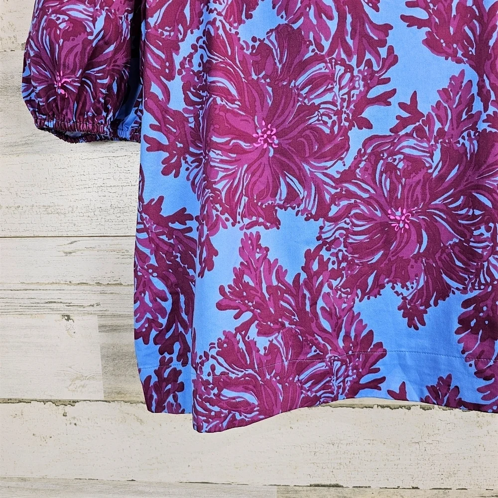 Lilly Pulitzer Torrey Floral Tie Back Top 10 Stretch Poplin Puff Sleeves Preppy